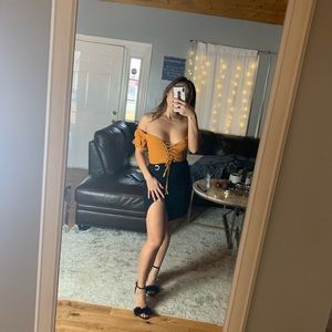 Cropped Laceup Mustard Blouse